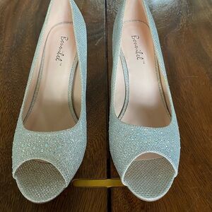 Women's Silver Peep-Toe Heels